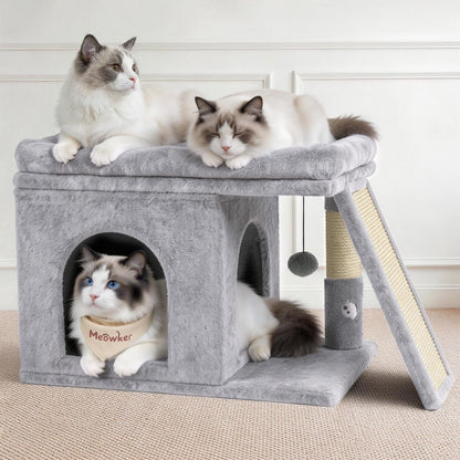 Cat Tree Tower Bed with Scratching Post for Indoor Cats, Dark Gray | Modern Heavy Duty Sturdy Small Condo Equipped with Platform Perch & Hideout, Ideal Rest Climb Area for Kittens Large Cats10