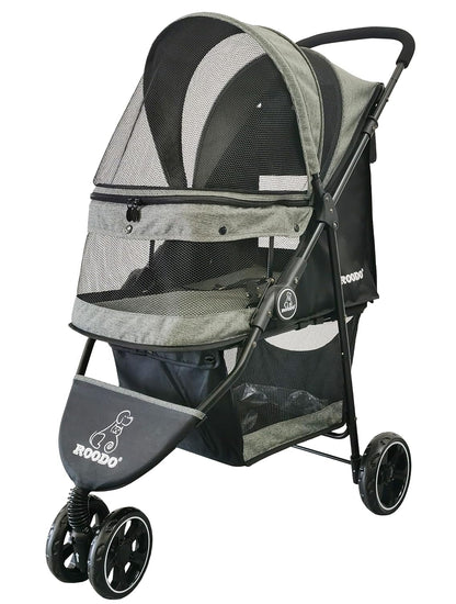 ROODO 3 Wheel Pet Stroller Best Lightweight Foldable Compact Portable Jogger All Terrain Travel Pet Gear Puppy Kitty Stroller for up to 30Lbs Medium Small Dogs and Cats(Green)10