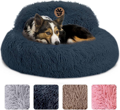 Petjett Calming Dog Bed Medium Size Dog - 30'' Donut Bed, Washable Dog Bed, Anti-Slip & Super Soft Fluffy Plush round Dog Bed, Anti-Anxiety Premium Comfort Pet Bed, Fits Dogs Upto 45 Lbs - Dark Grey1