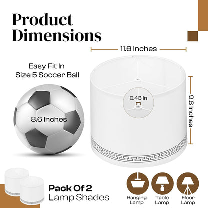 Lamp Shades Set of 2–𝐃𝐫𝐮𝐦 𝐒𝐡𝐚𝐩𝐞 Lampshades 𝟏𝟏.𝟔” 𝐓𝐨𝐩𝐱𝟏𝟐.𝟔” 𝐁𝐨𝐭𝐭𝐨𝐦𝐱𝟗.𝟖” 𝐇𝐢𝐠𝐡 Fits Harp-Style Bedside & Floor Lamp Shades–Easy Assembly(Ships Rolled Flat)(White, Medium)2