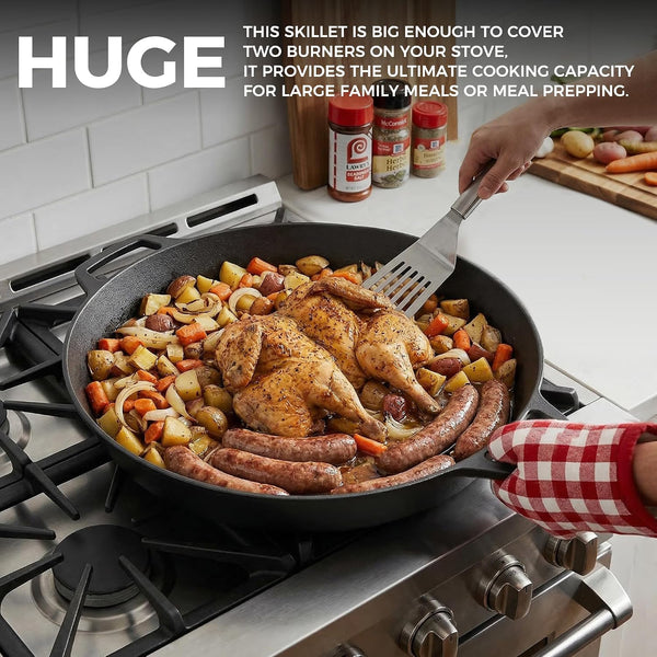 Pre-Seasoned Large Cast Iron Skillet 17 Inch, Dual Handle Outdoor Camping Frying Pan, Pizza Pan, Use for Grill, Stovetop, Induction, Oven Safe Cookware2