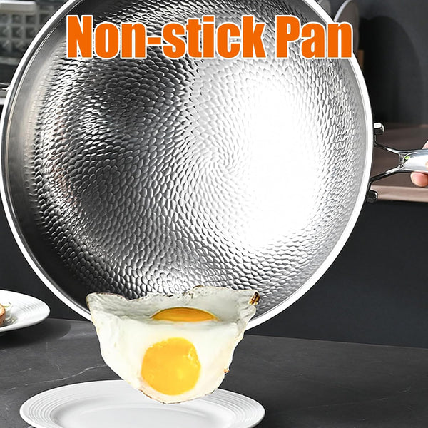 Titanium Hammered Pan Pro, 2026 Upgrade Double-Side Hammered Wok, Frying Pans Nonstick, Durable Scratch-Resistant Non Stick Titanium Pans for Cooking,No Lid,14.17In5