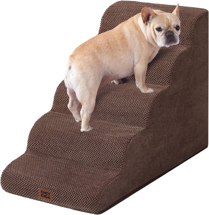 EHEYCIGA Curved Dog Stairs Ramp for 5-Step High Beds, 22.6" H Dog Steps | 33D Density of Pure Foam, for Small Dogs and Cats, Pet Stairs for High Bed Climbing, Non-Slip Balanced Pet Step Indoor, Grey46