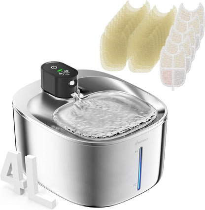 Wireless Cat Water Fountain Stainless Steel,135Floz/4L Battery Operated Automatic Pet Fountain,Cordless Cat Water Dispenser Pet Drinking Water Fountain for Multicat Cats Dog Outdoor14
