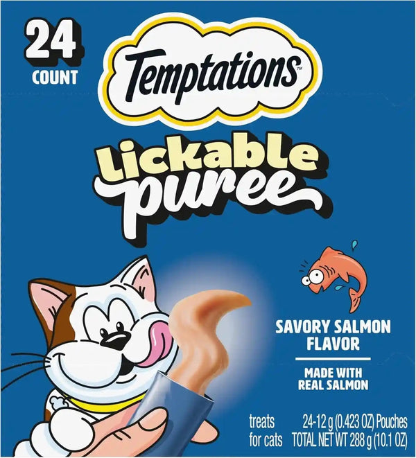 Temptations Creamy Puree Squeezable Lickable Cat Treats, Wet Cat Treats with Salmon, 0.42 Oz. Tubes, 24 Count - Packaging May Vary1