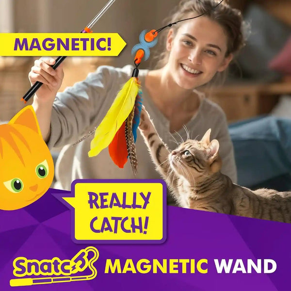 Cat Amazing Snatch - Magnetic Cat Wand Toy! Telescoping, Durable Feather Toy for Cats - Fishing Pole & Teaser Wand String Stick - Cats Can Really Catch!3