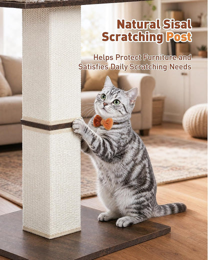 Retro Cat Scratching Post with Top Perch Bed for Indoor Cats | Removable & Washable Cushion, Small Morden Cat Tree, Cat Tower with Scratch Post, Natural Sisal, Retro-Style6