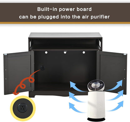 31.5" L Walnut Cat Litter Box Enclosure with Hidden Plug & 2 Doors, Indoor Large Cat Washroom Storage Bench Side Table8