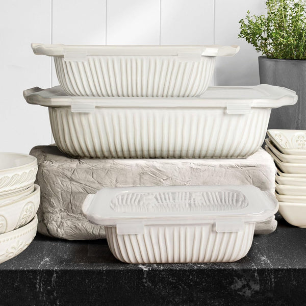 Casserole Dishes for Oven, Ceramic Baking Dish, Large Lasagna Pan with Handles, Baking Pan Casserole Dish, Rectangular Bakeware Deep, Set of 3 (5.1Qt/2.3Qt/1.1Qt) (White, with Lids)9
