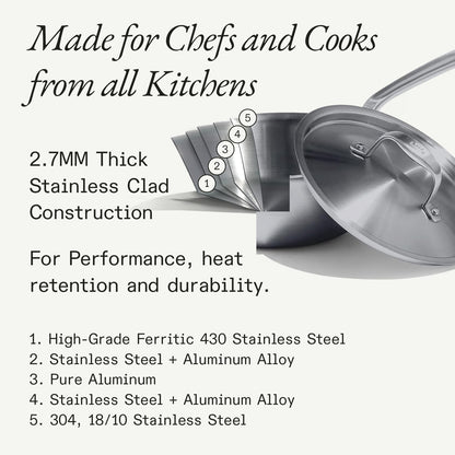 Made in Cookware - 3.5 Quart Stainless Steel Saute Pan - 5 Ply Stainless Clad - Professional Cookware - Induction Compatible - Crafted in Italy2