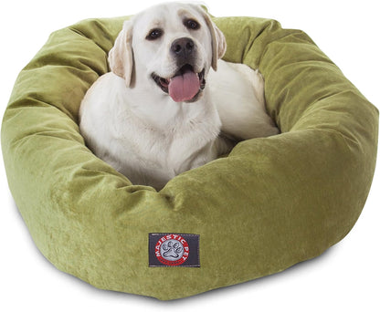 Majestic Pet 40 Inch Micro Velvet Calming Dog Bed Washable – Cozy Soft round Dog Bed with Spine for Head Support - Fluffy Donut Dog Bed 40X29X9 (Inch) – round Pet Bed Large – Pearl25