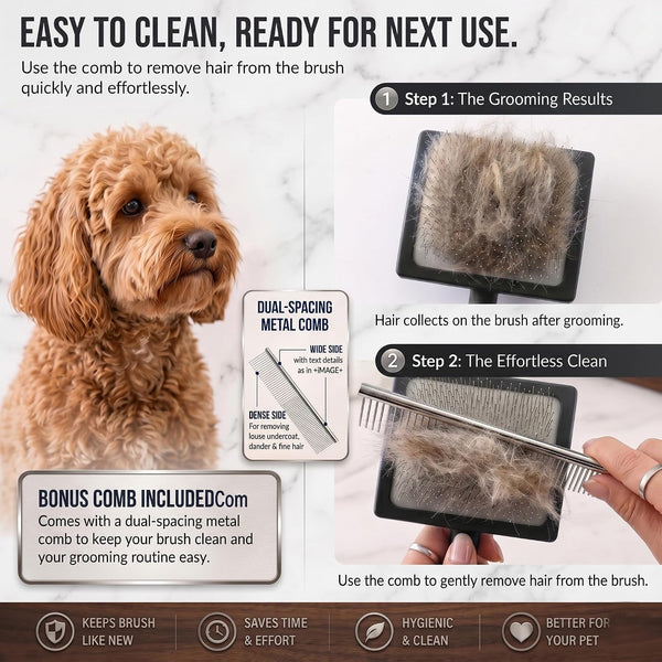 Wooden Long Pin Slicker Brush for Dogs, Doodles, Poodles, Long Hair | Grooming, Detangling, and Fluffing for Wavy and Curly Hair—Designed for Heavy, Thick Coats to Prevent Matting at Home3