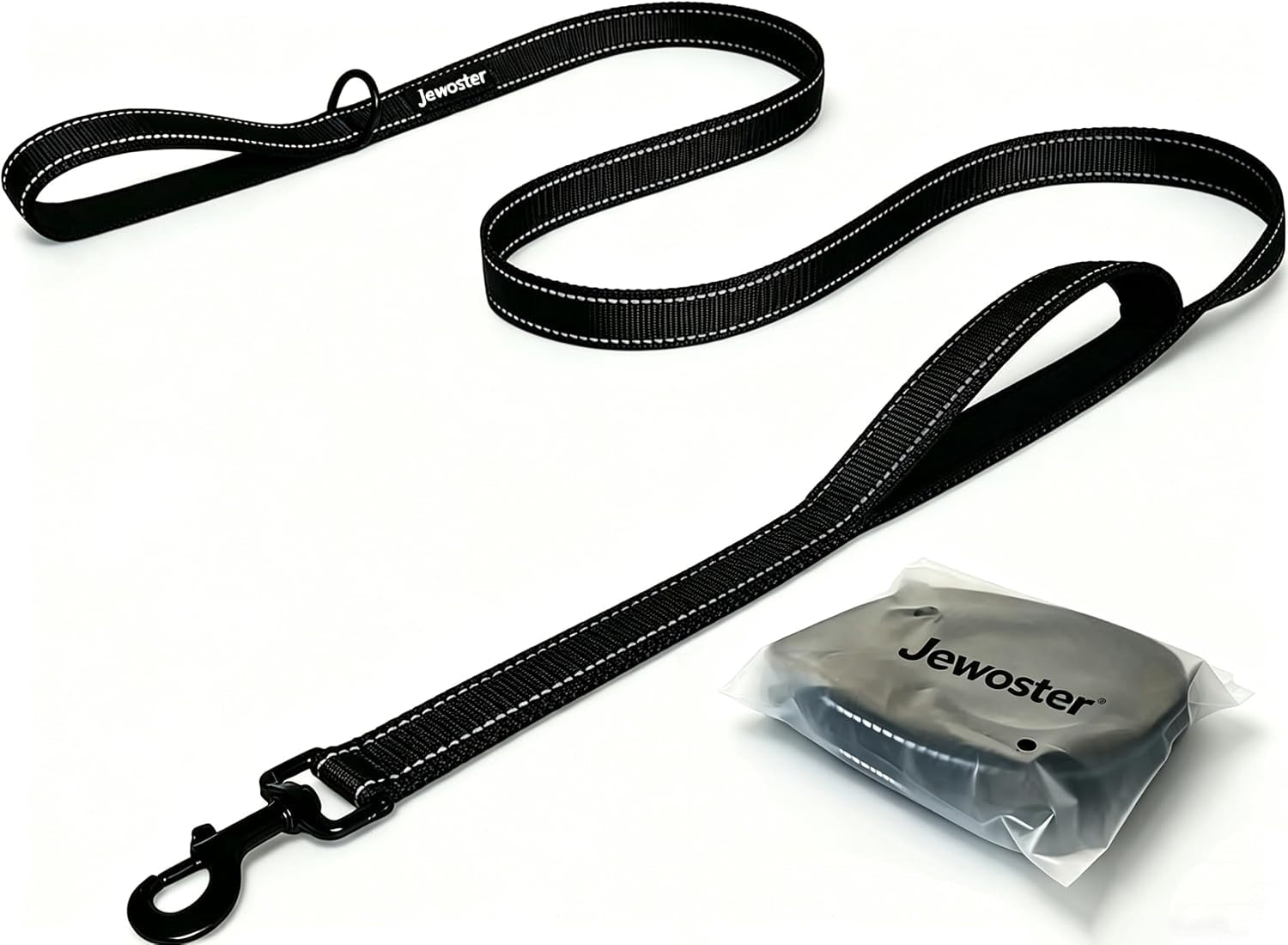 heavy-duty-dog-leash-2-handles-by-padded-traffic-handle-for-extra-control-6foot-long-perfect-for-medium-to-large-dogs-6-ft-black