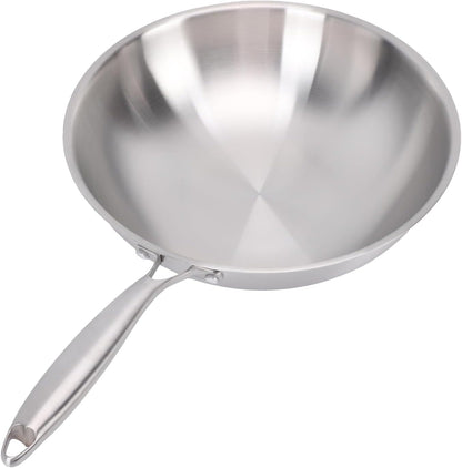 Wok Pan Stainless Steel Stir Fry Pan, 304 Stainless Steel Wok with Multi Layer Composite Cookware, Non Stick Cooking Surface, Flat Bottom for Chinese Stir Fry on Gas Electric (34CM)4
