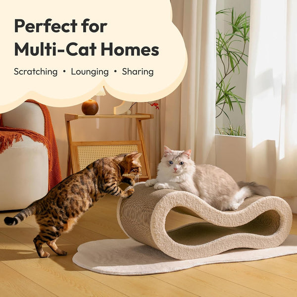 Cloud Lounge Cat Scratching Pad, Reversible Scratch Board with Natural Curves for Freestyle Scratching & Ergonomic Support, Extra Wide Cat Bed for Large Cats, Premium Cardboard & Cozy Fabric3