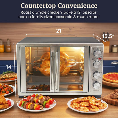 ETO4510B# French Door Convection Oven 47.5Qt, Stainless Steel | 18-Slice Capacity, 4-Control Knobs for Bake/Broil/Toast/Rotisserie/Keep Warm, Includes 2 X 12" Pizza Racks7