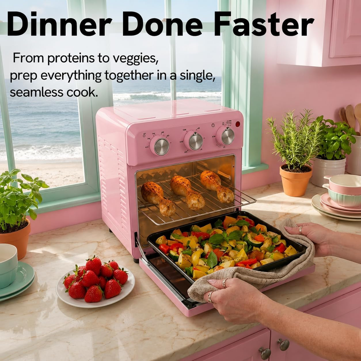 6-in-1-retro-air-fryer-toaster-oven-combo-compact-12-7-qt-small-countertop-convection-oven-fits-9-pizza-4-toast-hexagon-hybrid-heating-enamel-baking-pan-included-pink-color