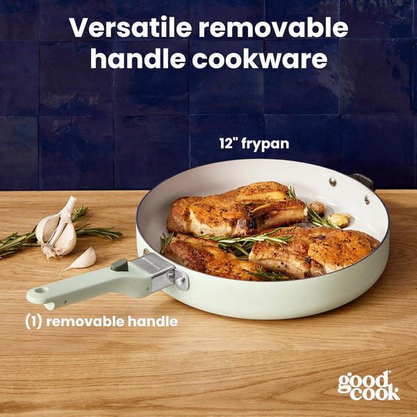 Ceramic Frying Pan Skillet with Removable Handle, Induction Compatible, Nonstick and Oven Safe, 12-Inch, Sage Green2