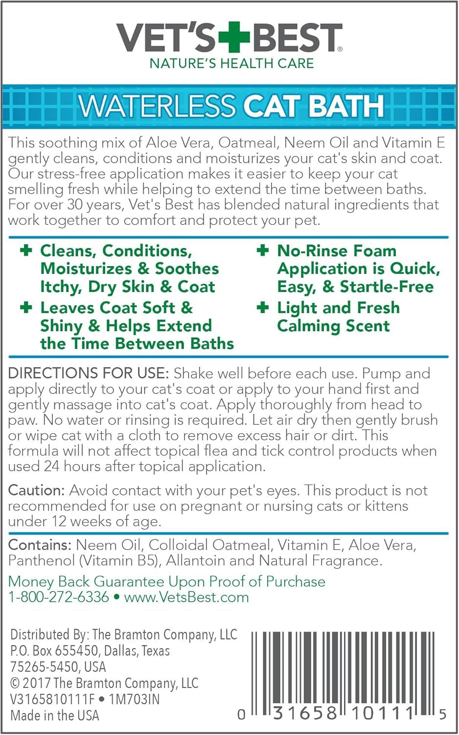 vets-best-waterless-cat-bath-dry-shampoo-no-rinse-formula-4-oz-no-rinse-dry-shampoo-veterinarian-formulated-refreshes-coat-controls-odor-gentle-grooming-for-cats-kittens