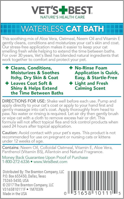 Vet'S Best Waterless Cat Bath Dry Shampoo, No-Rinse Formula, 4 Oz | No-Rinse Dry Shampoo, Veterinarian Formulated, Refreshes Coat & Controls Odor, Gentle Grooming for Cats & Kittens3