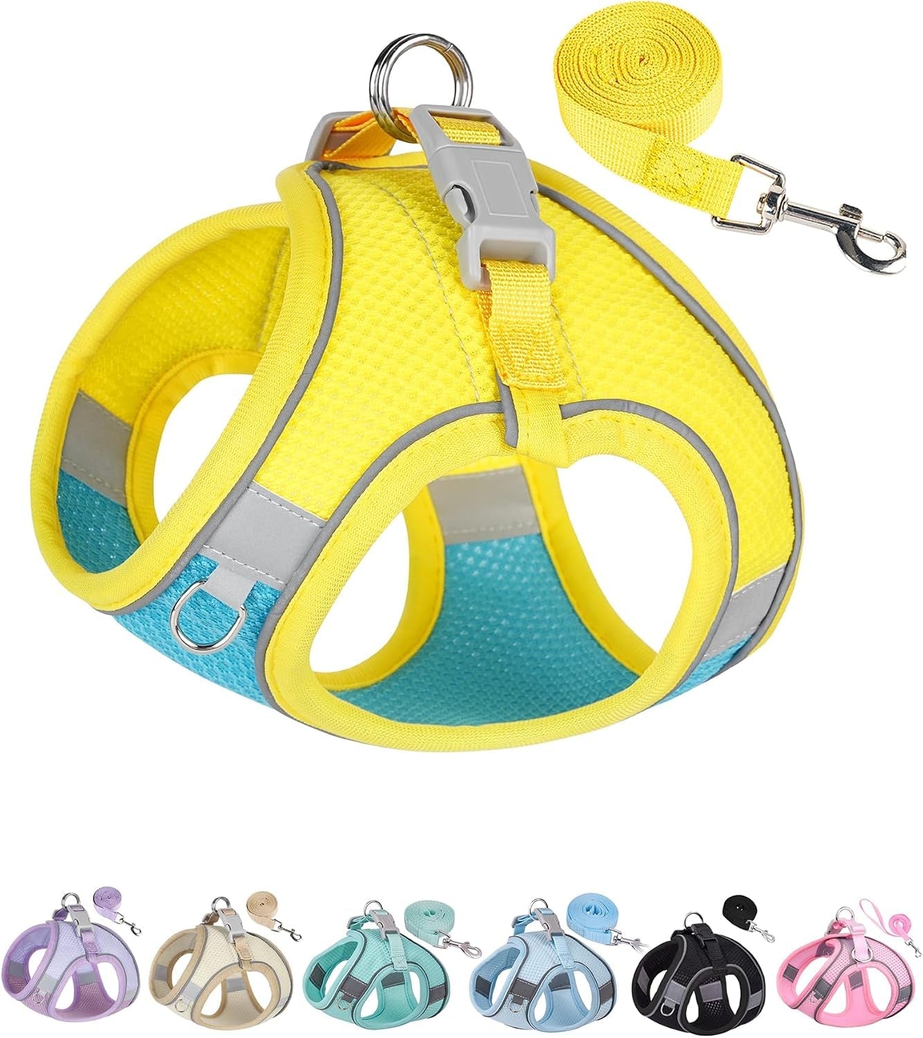solmoony-dog-harness-for-small-medium-large-dogs-no-pull-puppy-and-leash-set-dogs-step-in-harness-mesh-harness-pink-xs