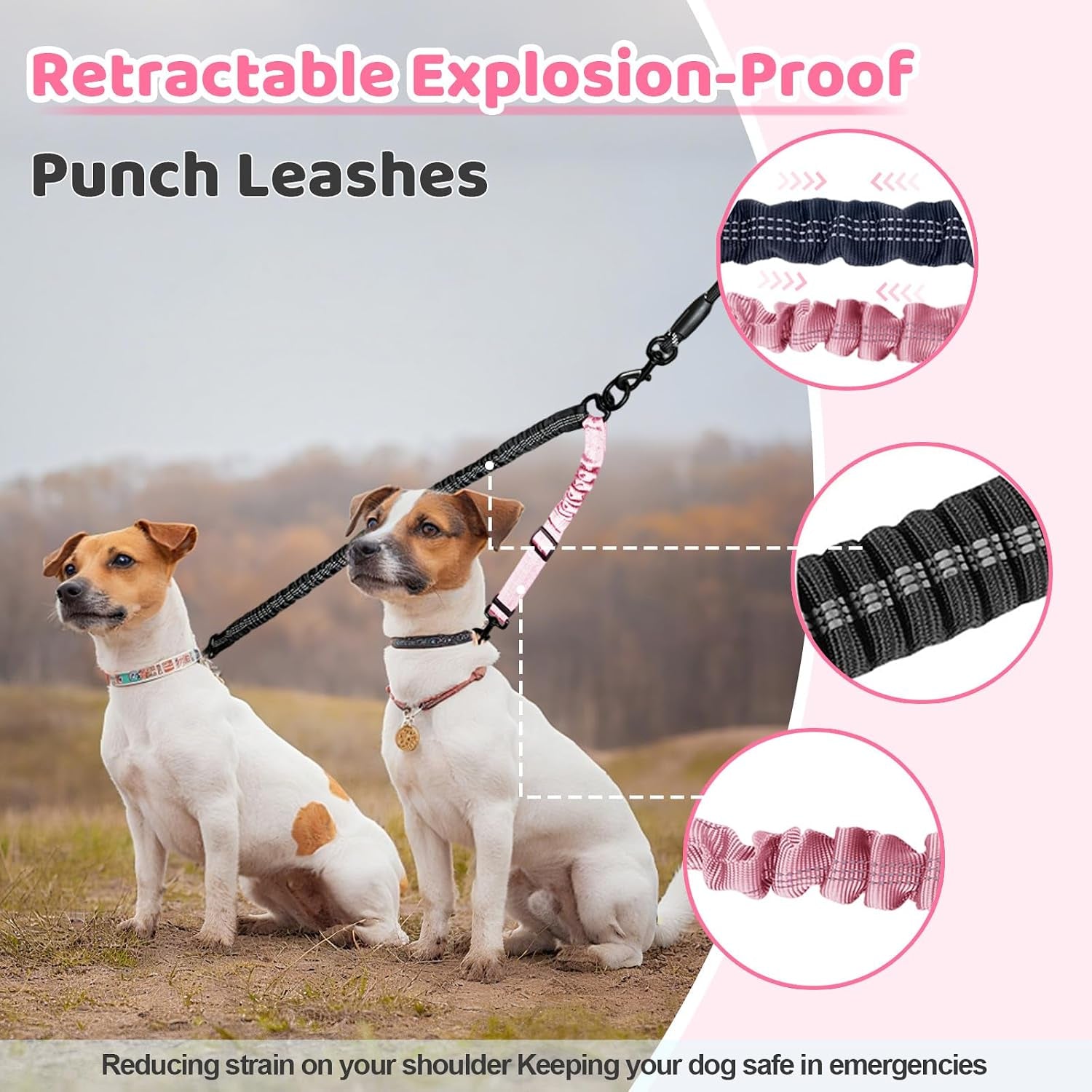 double-dog-leash-360-swivel-tangle-free-splitter-attachment-2-dogs-multi-functional-leashes-dual-rope-for-outdoor-walk-train-small-medium-large-two-pet-pink