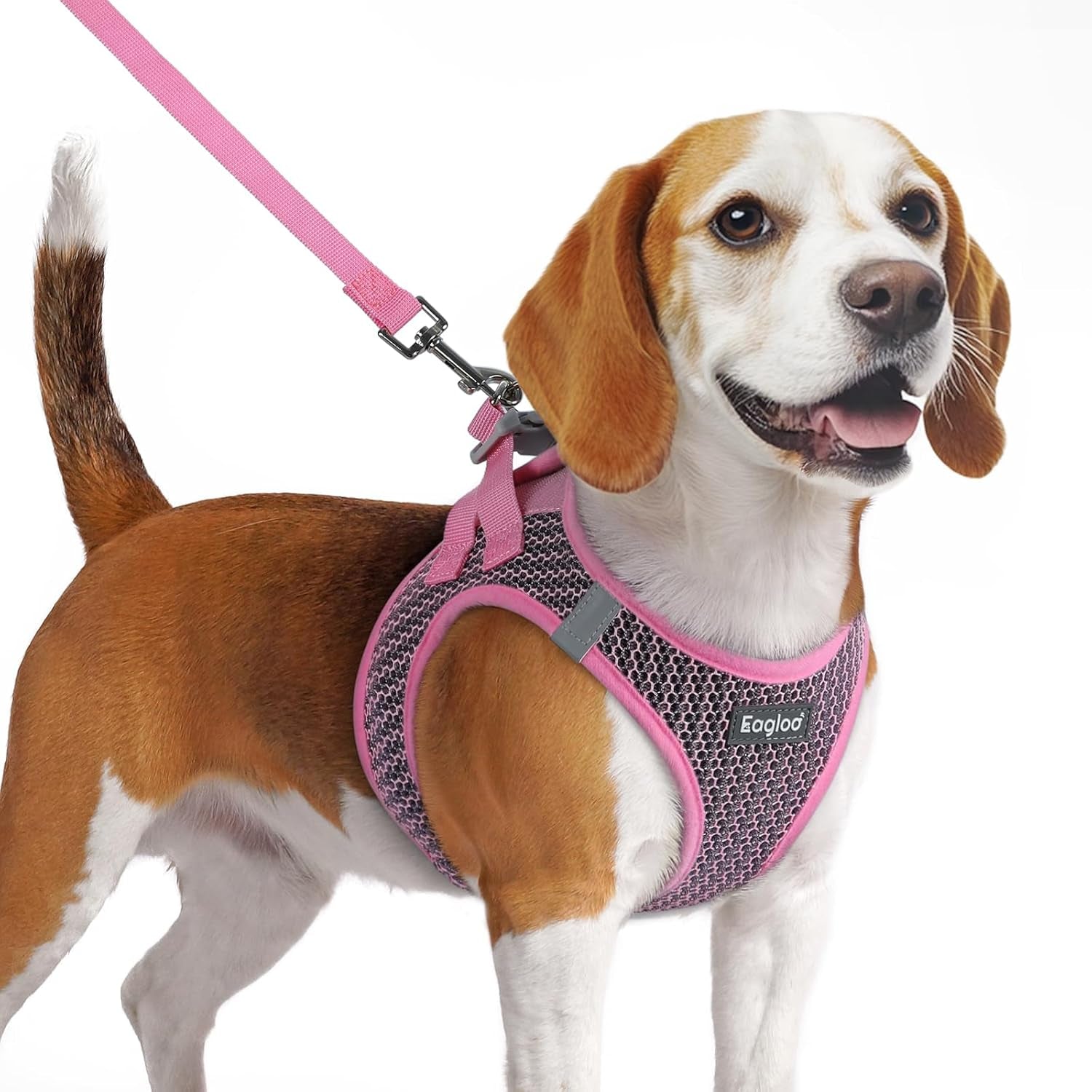 eagloo-small-dog-harness-and-leash-set-step-in-small-sized-puppy-pet-vest-light-soft-breathable-air-mesh-easy-on-and-off-with-hook-loop-reflective-for-safe-walking-pink-s