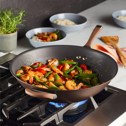 Symmetry Hard Anodized Nonstick Stir Fry / Wok Pan with Helper Handle - 14 Inch, Chocolate2