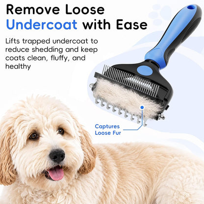 3-In-1 Professional Pet Grooming Brush for Dogs & Cats – Dematting Comb, Undercoat Rake & Deshedding Tool for Long & Short Hair, Heavy Shedding & Matted Fur (Blue)4