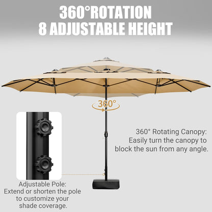 15FT Double-Sided Patio Umbrella with Base Included, Large Outdoor Rectangular Market Umbrella for Backyard, Poolside, Lawn & Garden3