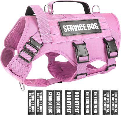 WINSEE Service Dog Vest Harness for Large Dog, Tactical Working MOLLE Vest with 10 Pet Patches, No Pull Heavy Duty Harness for Training Walking12