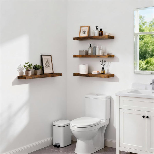 Rustic Brown Floating Shelves 22.5In, Set of 2, Wall Mount Wood Shelf | Easy Install, 22Lbs Max Load, Hidden Bracket, for Bathroom Bedroom Living Room or Kitchen, Hanging Shelf Book Decor Storage2
