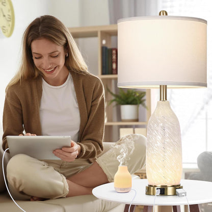 26" Modern Clear Glass Table Lamps Set of 2,Nightstand Lamp with USB A+C Ports & AC Outlet,Bedside Lamps with 3-Way Dimmable Touch Control Night Light for Bedroom Living Room(Bulbs Included)3