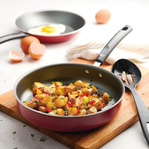 18 Piece Nonstick Cookware Set - Red - Aluminum Construction, Dishwasher Safe, Compatible with Gas, Electric, Ceramic Cooktops - Includes Sauté Pans, Griddle, Dutch Oven, Cooking Utensils4