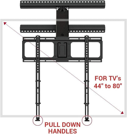 - MM340 above Fireplace Pull down TV Mount- Televisions 44" to 80" up to 90 Lbs - Safe Auto-Adjusting TV Mounts - Patented Motion Stops, Handles, Balancing Technology - Superior Steel3