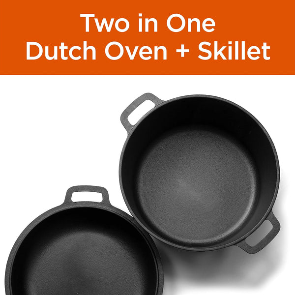 2-In-1 5-Qt. Dutch Oven, 10.25-Inch Skillet Lid, CHFL508 | Pre-Seasoned Cast Iron, Works on All Cooktops Including Induction, Outdoor Cookware for Campfires or Grills2