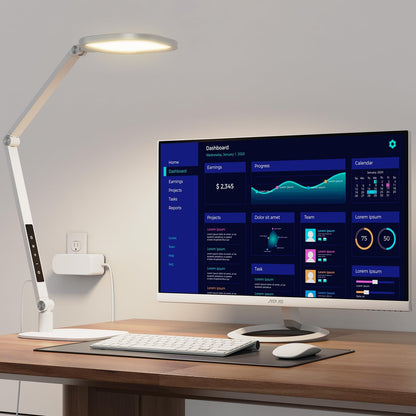 LED Desk Lamp for Home Office, Soft Edge-Lit Design, Modern Style | Professional Eye-Caring Diffused Light, Dimmable Computer Light with 30 Modes, Memory & Timer, Flexible Swing Arm Table Lamp1