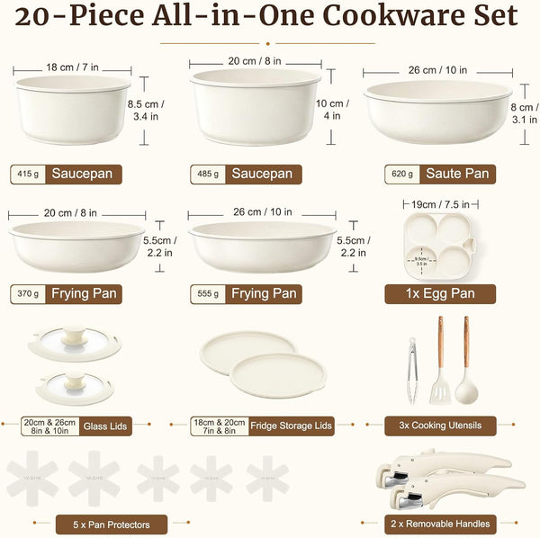 20Pcs Nonstick Pots and Pans Set with Detachable Handles, Oven Safe | Induction Ready Non-Toxic Pots and Pans Set for RV, Campervans, Pfoa/Pfos-Free, Stackable2