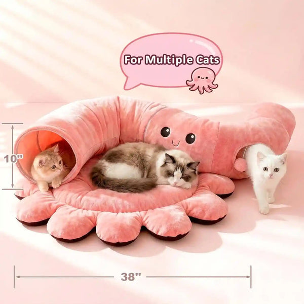 Cat Tunnel Bed with 20 Cat Toys, Collapsible Play Tunnel for Indoor Cats, Kitten Toys for Indoor Kittens, Octopus Shaped7