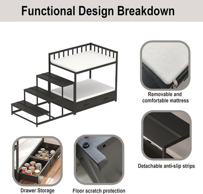 GDLF Dog Bunk Beds for Large Dogs, Dog Bedside Bed with Stairs & Storage, Space-Saving Indoor Pet Furniture3