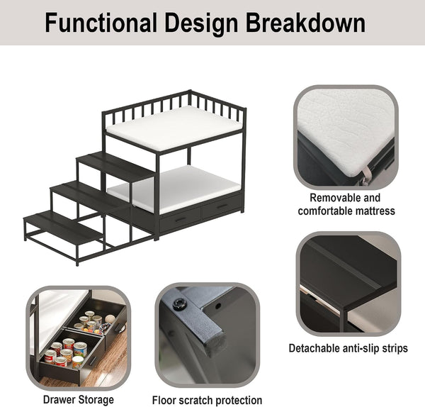 GDLF Dog Bunk Beds for Large Dogs, Dog Bedside Bed with Stairs & Storage, Space-Saving Indoor Pet Furniture3