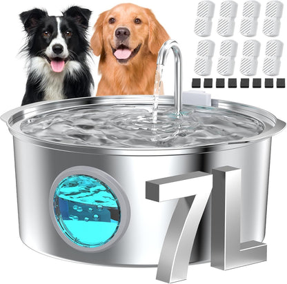 Dog Water Fountain for Large Dogs: 7L/236Oz/1.8G Dog Fountain Stainless Steel - Big Cat Drinking Fountain Indoor - Super Quiet Water Fountain for Dogs inside - for Large Dog Cats & Multi-Pet Home13