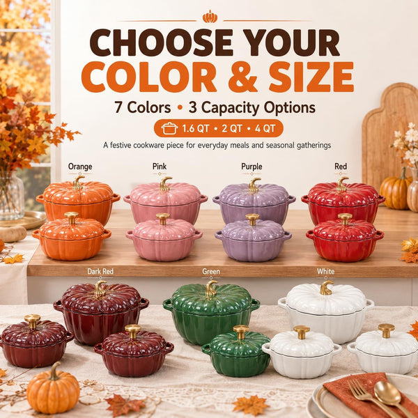 2026 New Pumpkin Dutch Oven - 1.6/2/4QT Enameled Pumpkin Cast Iron Dutch Oven Pot with Lid, Oven & Stove Safe for Soup Stew Baking Casserole (Green,4 QT)3