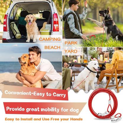 Supet Dog Tie Out Cable and Stake 32/16/10 Ft Outdoor, Yard and Camping, for Medium to Large Dogs up to 125 Lbs, 16" Stake, 32/16/10 Ft Cable with Durable Spring and Metal Hooks for Outdoor7