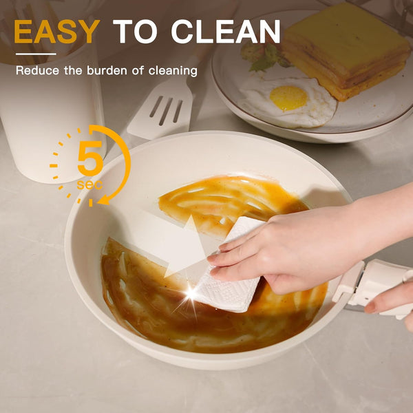 21 Pcs Pots and Pans Set Non Stick, Ceramic Cookware Set Detachable Handle, RV Kitchen Cooking Set Removable Handles, Oven Safe, Induction Ready, Stackable, Cream, Fathers Day Gift for Men8
