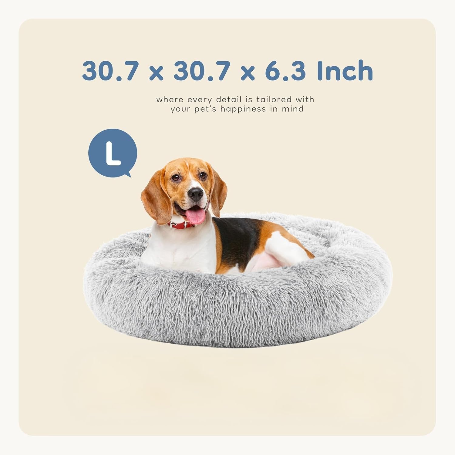 dumos-30-7-inch-donut-dog-bed-faux-fur-plush-grey-machine-washable-cuddler-warming-cozy-fluffy-faux-fur-plush-round-pet-bed-anti-slip-bed-for-indoor-dogs-and-cats
