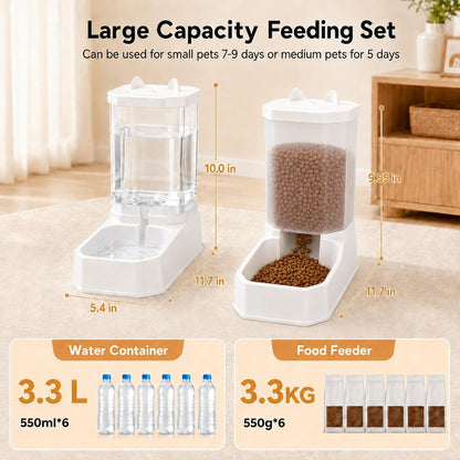 2 in 1 Gravity Pet Food Feeder and Water Dispenser for Cats & Small Dogs | 3.3L Large Capacity, BPA Free Material, Detachable & Dishwasher Safe, No Electrical Power Required2