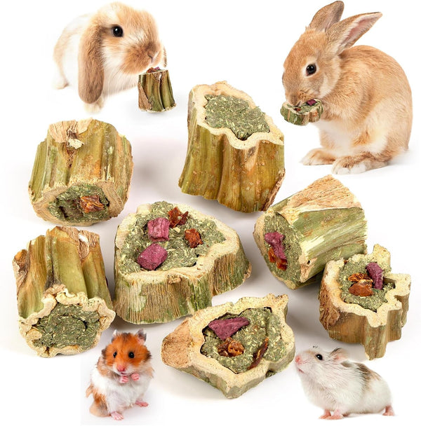 Abizoo Rabbit Chew Toys for Bunny Natural Papaya Wood Chew Treats with Organic Alfalfa Hay, Dried Carrot, Apple and Sweet Potato for Rabbits Guinea Pigs Hamsters Chinchillas Gerbils(3.5Oz/100G)1