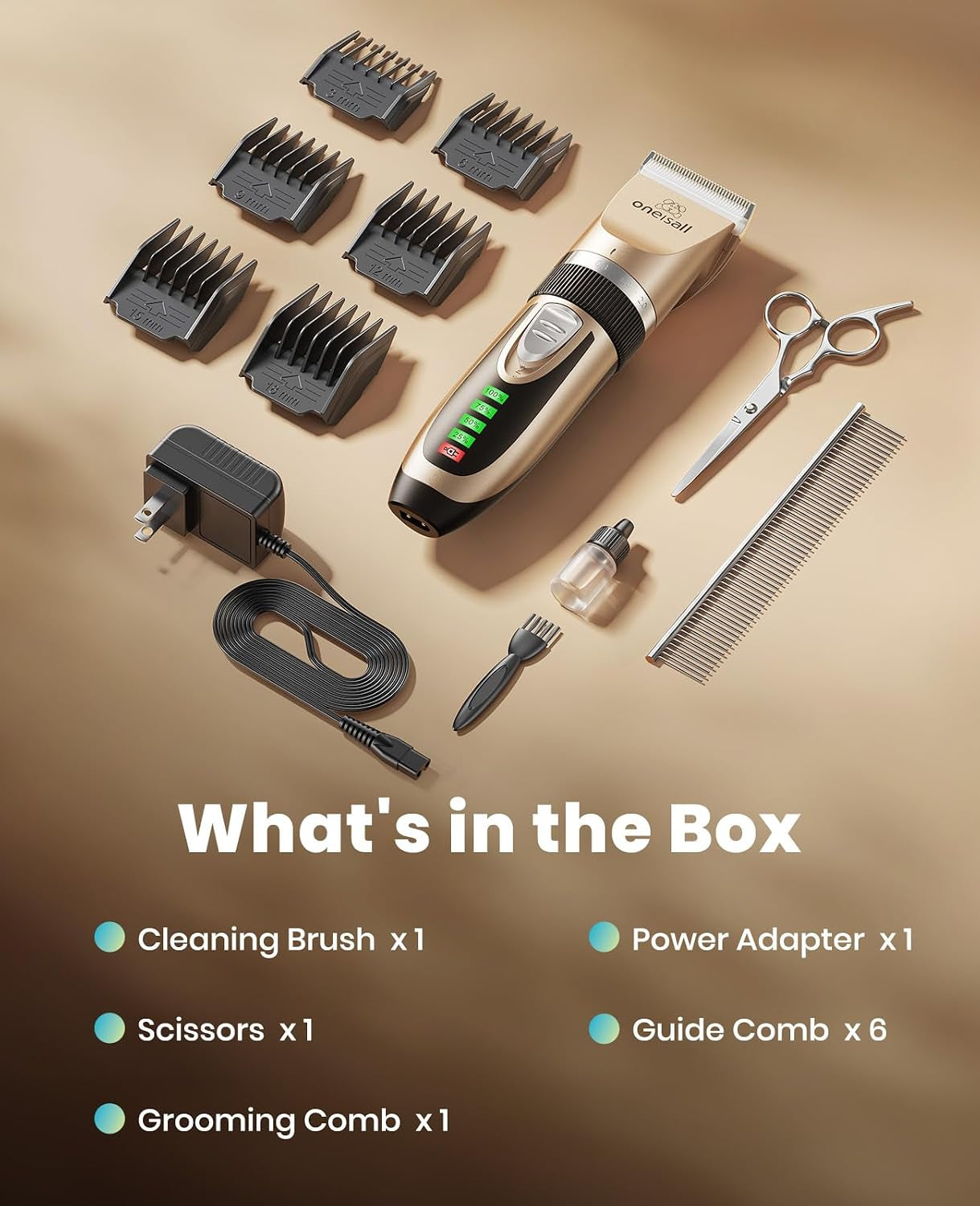 oneisall-dog-grooming-clippers-with-led-display-for-dogs-cats-low-noise-quiet-2-speed-cordless-rechargeable-fast-charge-detachable-waterproof-battery-level-display-model-x2-gold