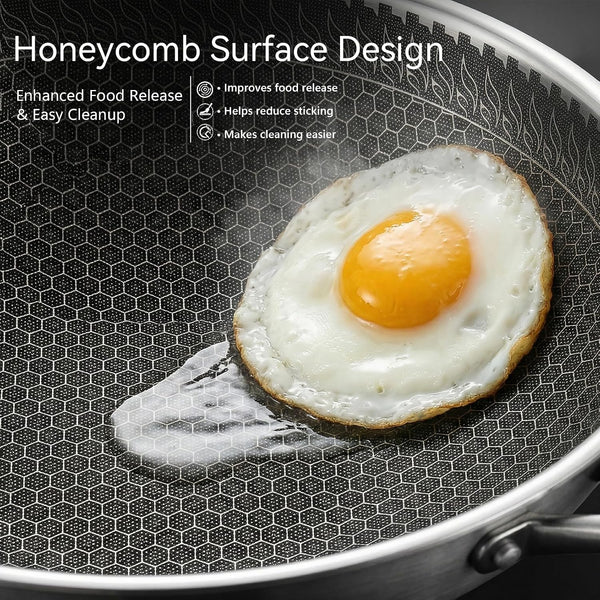 12.2" Tri-Ply Stainless Steel Wok with Glass Lid, Pro-Grade Honeycomb Hybrid Stir Fry Pan for Searing & Tossing, Uncoated Flat Bottom Chef Wok, Induction Compatible (31Cm)3